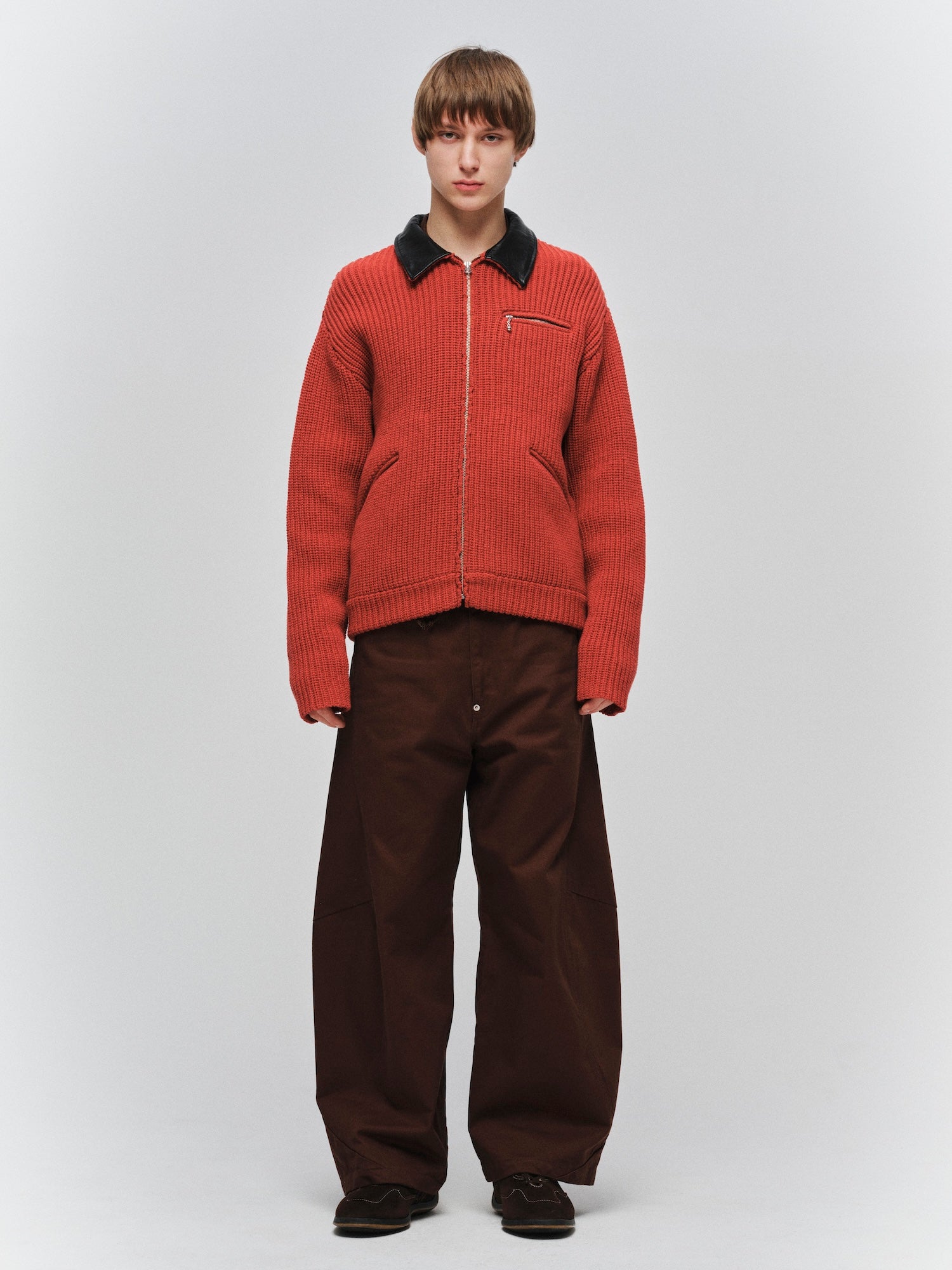 JIEDA LEATHER-COLLAR KNIT WORK JACKET – KIKUNOBU