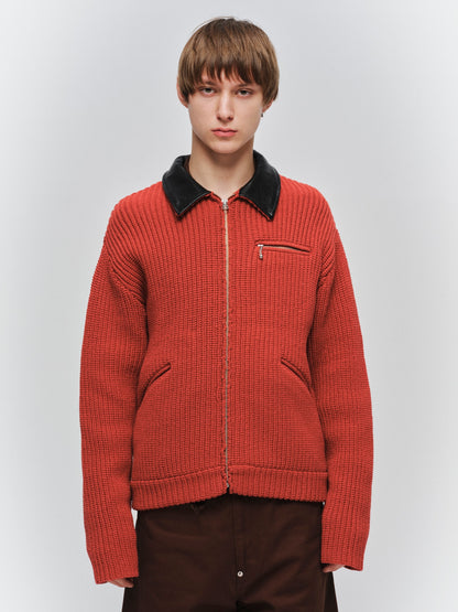 JIEDA　LEATHER-COLLAR KNIT WORK JACKET