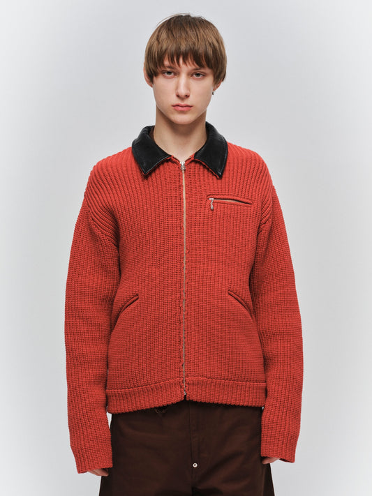 JIEDA　LEATHER-COLLAR KNIT WORK JACKET
