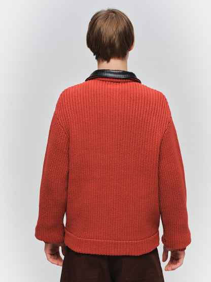 JIEDA　LEATHER-COLLAR KNIT WORK JACKET