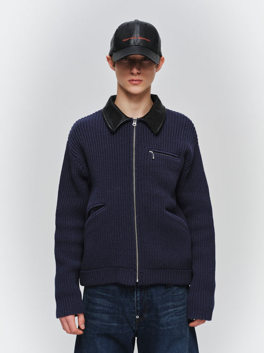 JIEDA　LEATHER-COLLAR KNIT WORK JACKET