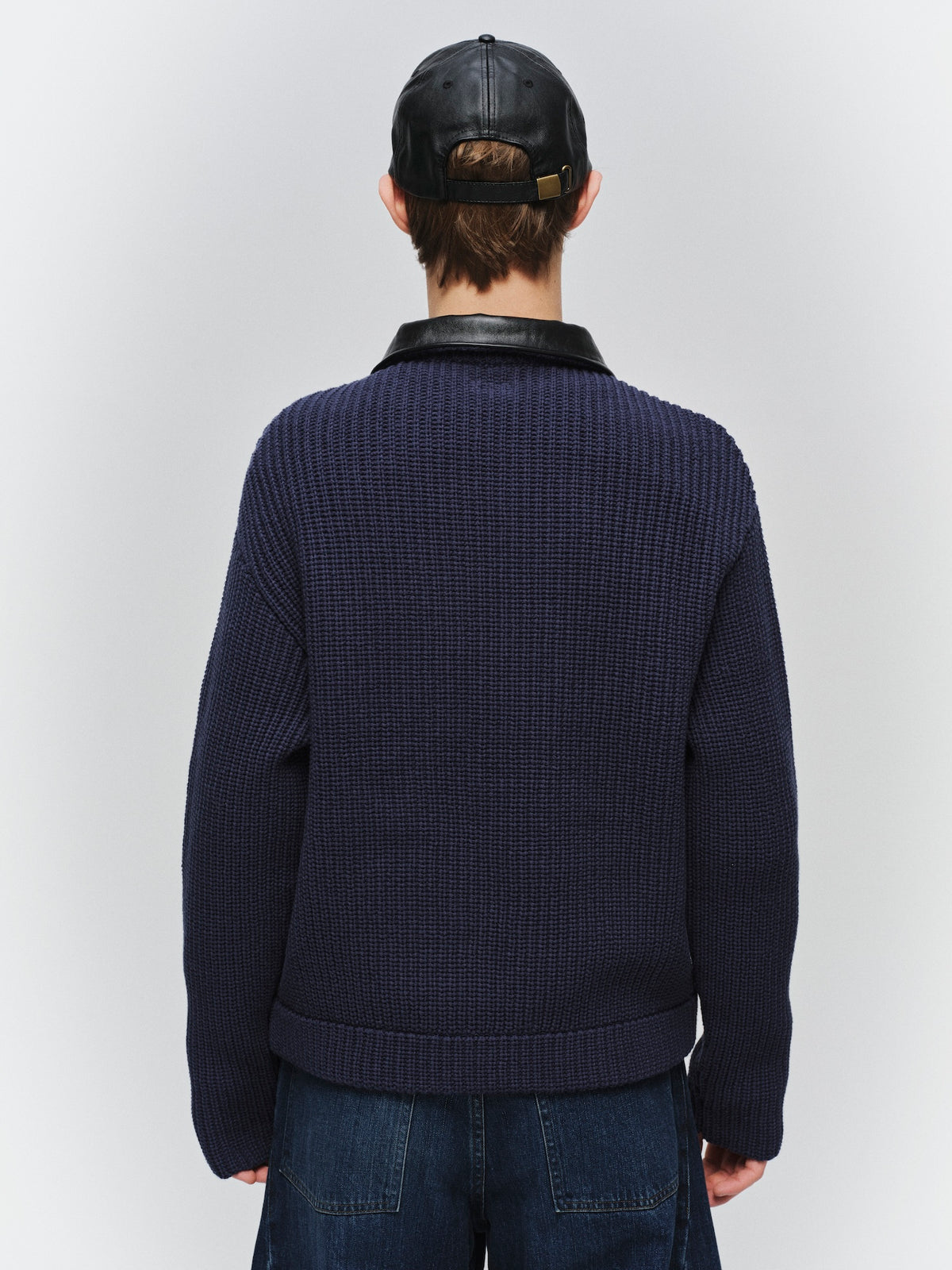 JIEDA　LEATHER-COLLAR KNIT WORK JACKET