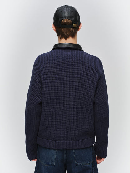 JIEDA　LEATHER-COLLAR KNIT WORK JACKET