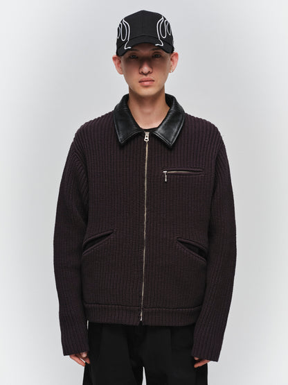 JIEDA　LEATHER-COLLAR KNIT WORK JACKET