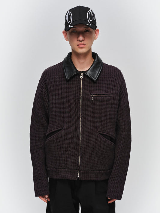 JIEDA　LEATHER-COLLAR KNIT WORK JACKET