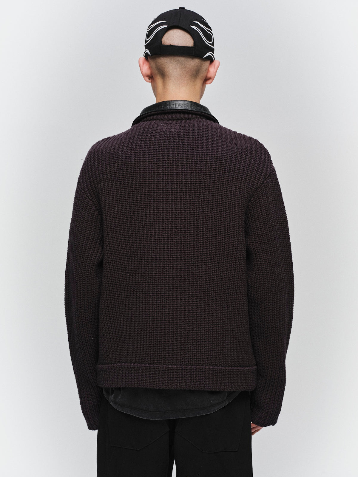 JIEDA　LEATHER-COLLAR KNIT WORK JACKET