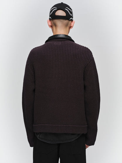 JIEDA　LEATHER-COLLAR KNIT WORK JACKET