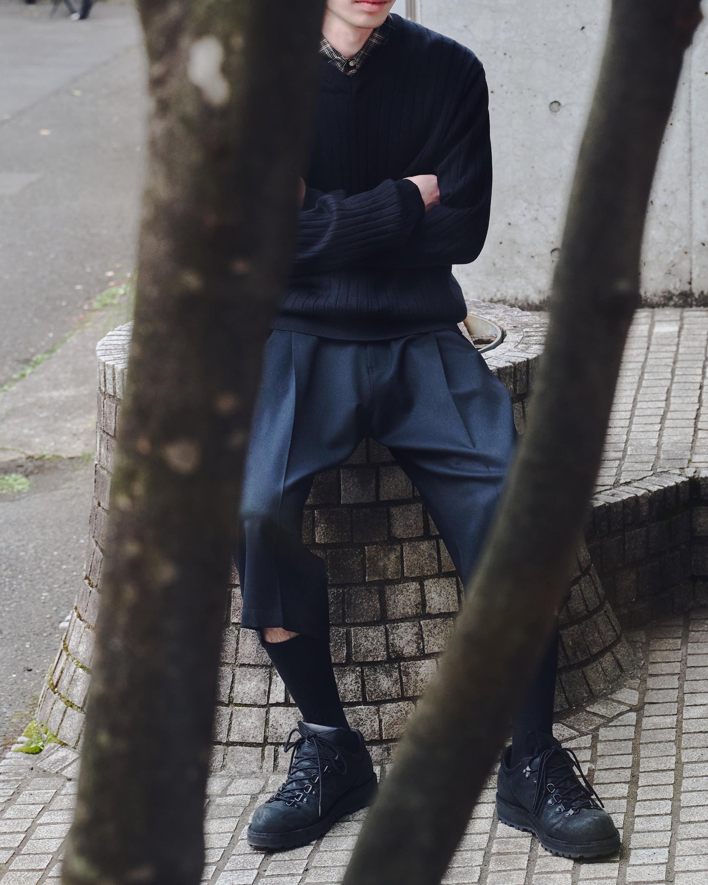 RICE NINE TEN　THREE QUARTER WOOL 2TUCK TROUSERS