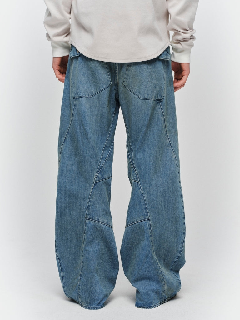 JIEDA　USED WASH ENGINEERED DRAPED FLARE DENIM PANTS