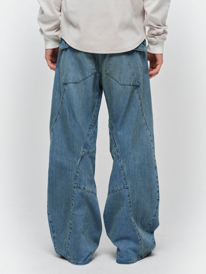 JIEDA　USED WASH ENGINEERED DRAPED FLARE DENIM PANTS