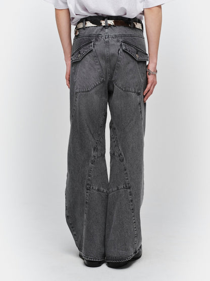JIEDA　USED WASH ENGINEERED DRAPED FLARE DENIM PANTS