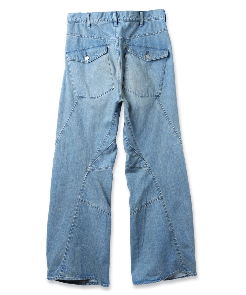 JIEDA　USED WASH ENGINEERED DRAPED FLARE DENIM PANTS