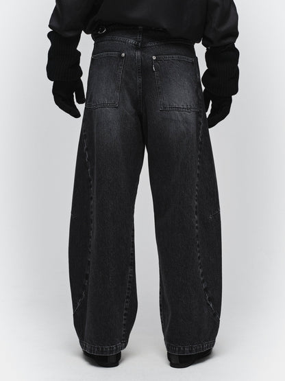 JIEDA　VINTAGE-FEEL DRAPED DENIM PANTS