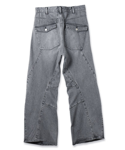 JIEDA　USED WASH ENGINEERED DRAPED FLARE DENIM PANTS