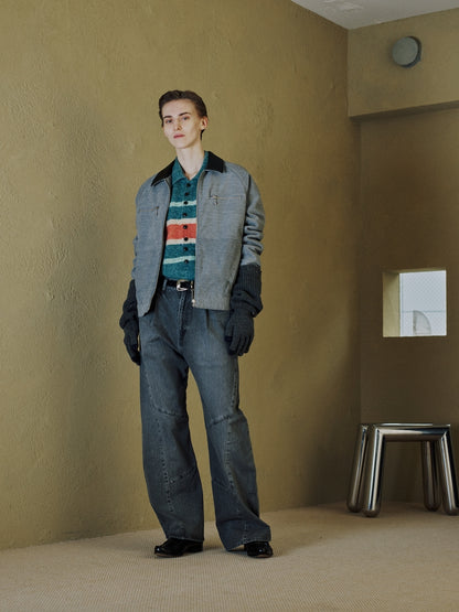 JIEDA　USED WASH ENGINEERED DRAPED FLARE DENIM PANTS