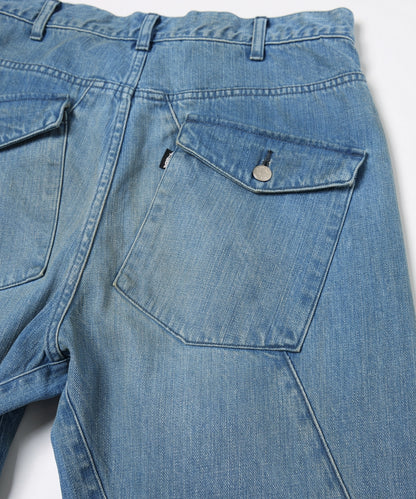 JIEDA　USED WASH ENGINEERED DRAPED FLARE DENIM PANTS
