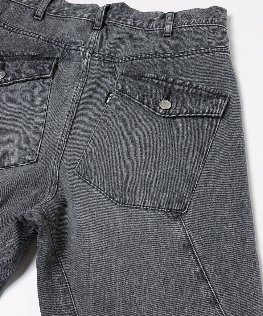 JIEDA　USED WASH ENGINEERED DRAPED FLARE DENIM PANTS