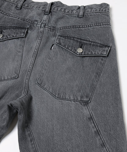 JIEDA　USED WASH ENGINEERED DRAPED FLARE DENIM PANTS