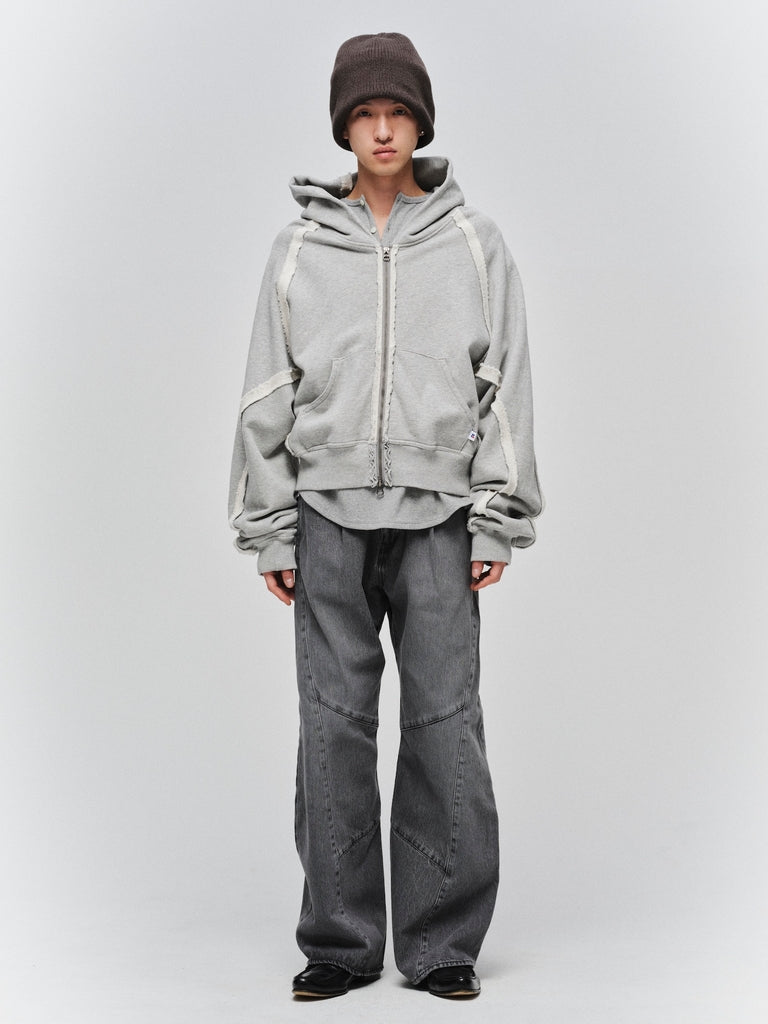 JIEDA　USED WASH ENGINEERED DRAPED FLARE DENIM PANTS
