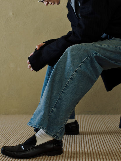 JIEDA　USED WASH ENGINEERED DRAPED FLARE DENIM PANTS