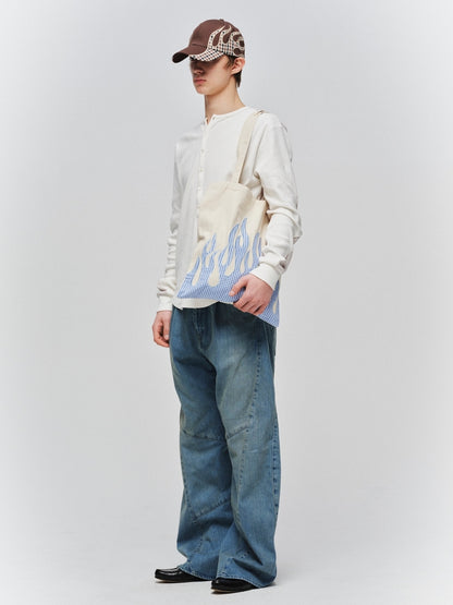 JIEDA　USED WASH ENGINEERED DRAPED FLARE DENIM PANTS