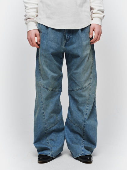 JIEDA　USED WASH ENGINEERED DRAPED FLARE DENIM PANTS