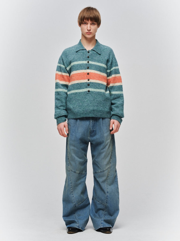 JIEDA　USED WASH ENGINEERED DRAPED FLARE DENIM PANTS