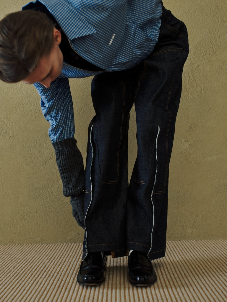 JIEDA　CUT OFF DOUBLE KNEE DENIM PANTS