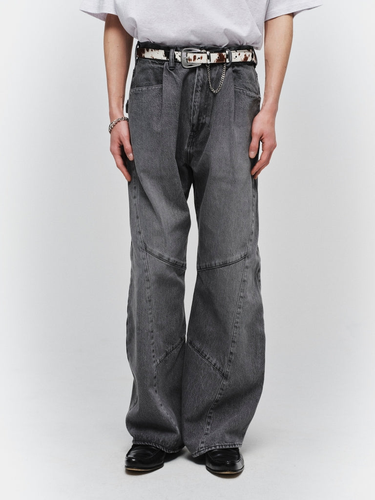 JIEDA　USED WASH ENGINEERED DRAPED FLARE DENIM PANTS