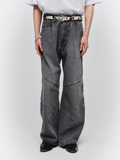 JIEDA　USED WASH ENGINEERED DRAPED FLARE DENIM PANTS