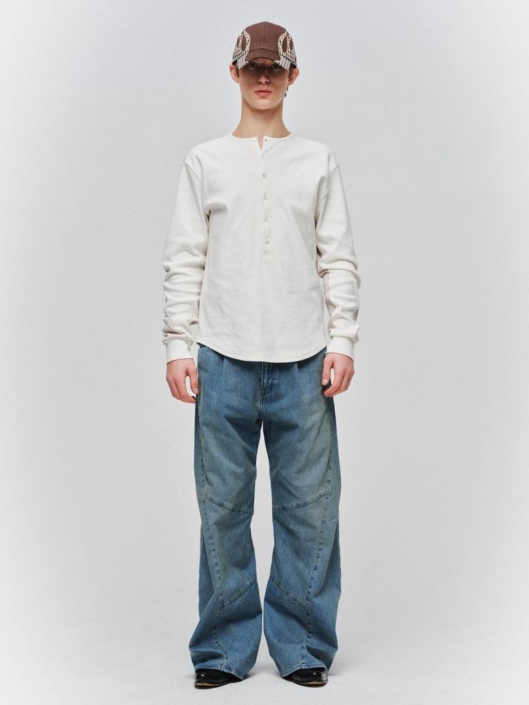 JIEDA　USED WASH ENGINEERED DRAPED FLARE DENIM PANTS