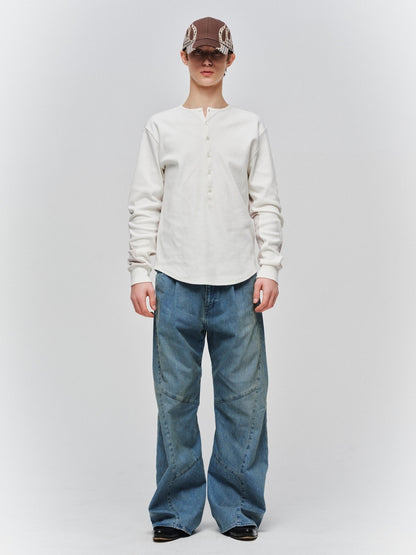 JIEDA　USED WASH ENGINEERED DRAPED FLARE DENIM PANTS