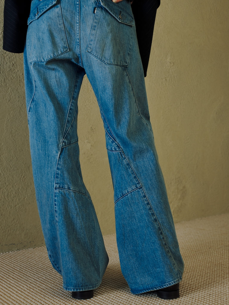 JIEDA　USED WASH ENGINEERED DRAPED FLARE DENIM PANTS