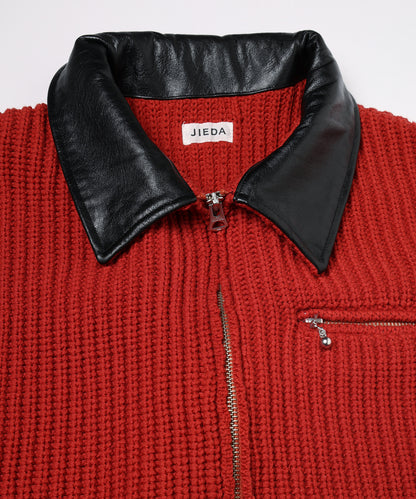 JIEDA　LEATHER-COLLAR KNIT WORK JACKET