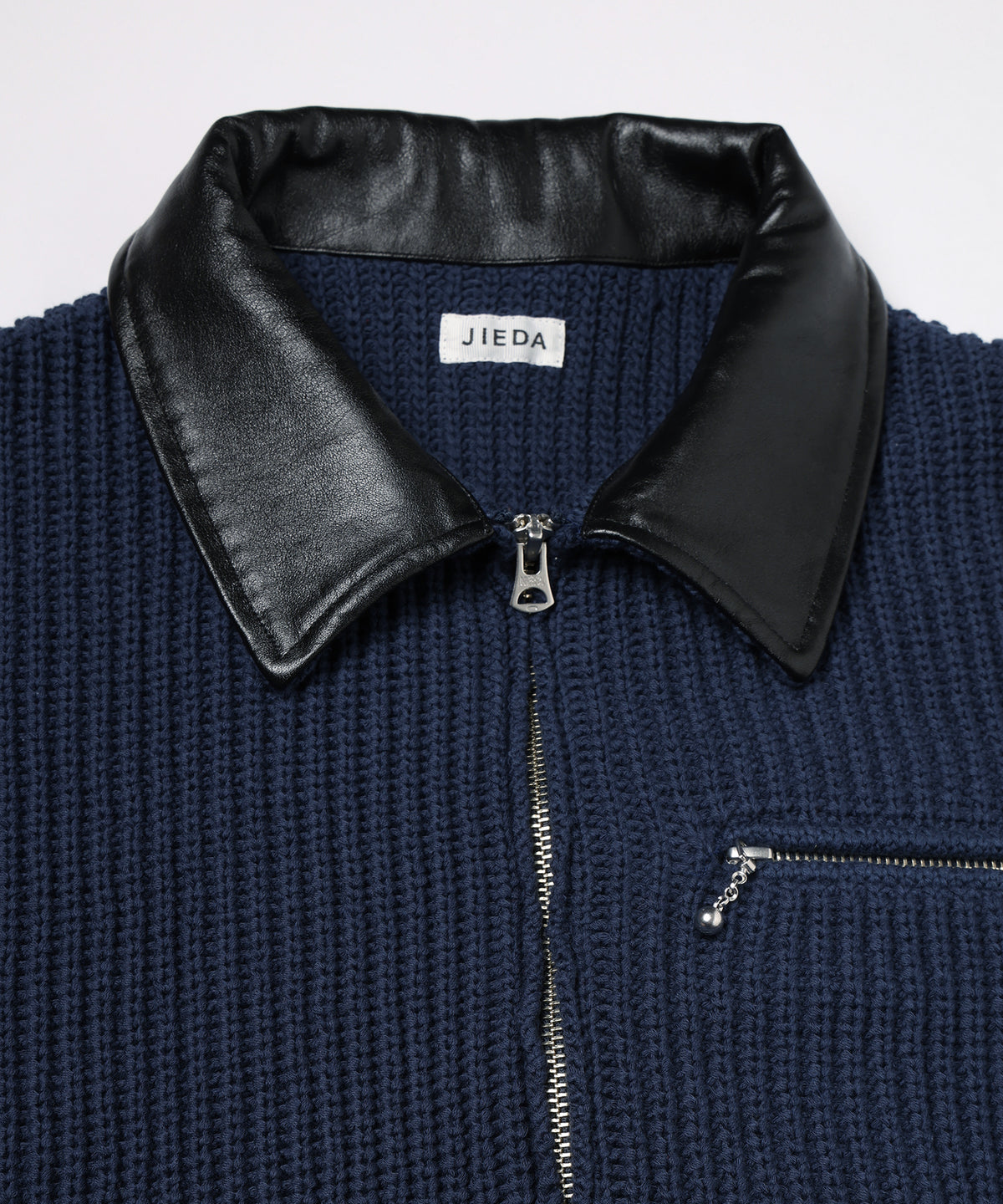 JIEDA　LEATHER-COLLAR KNIT WORK JACKET