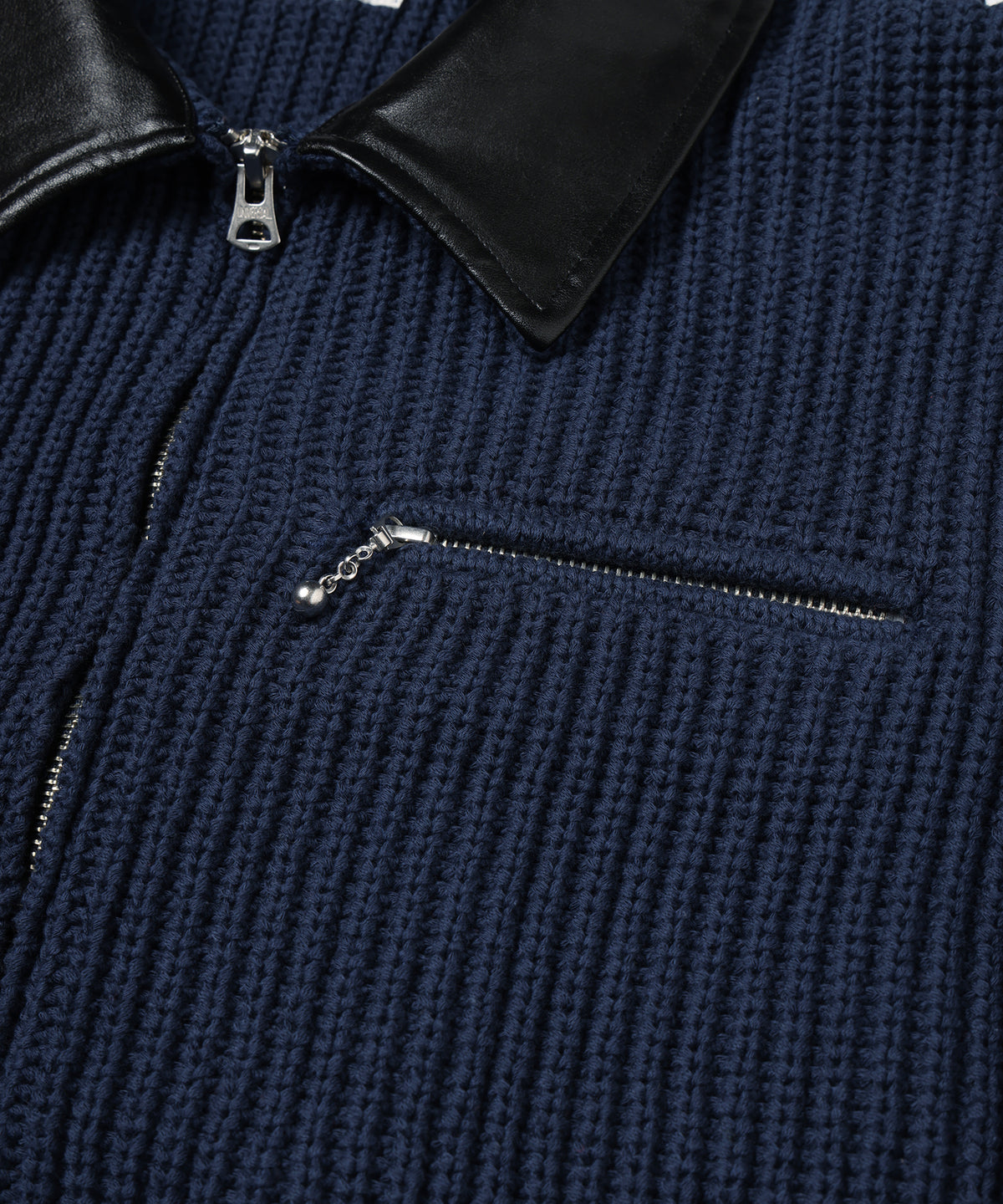 JIEDA　LEATHER-COLLAR KNIT WORK JACKET