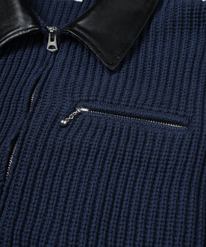 JIEDA　LEATHER-COLLAR KNIT WORK JACKET