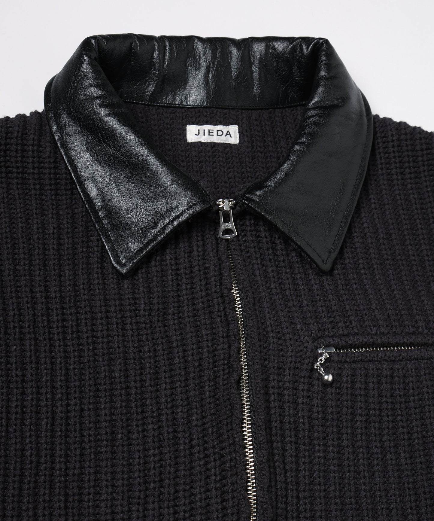JIEDA　LEATHER-COLLAR KNIT WORK JACKET