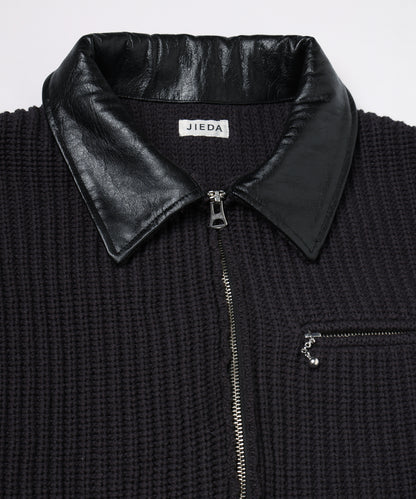JIEDA　LEATHER-COLLAR KNIT WORK JACKET