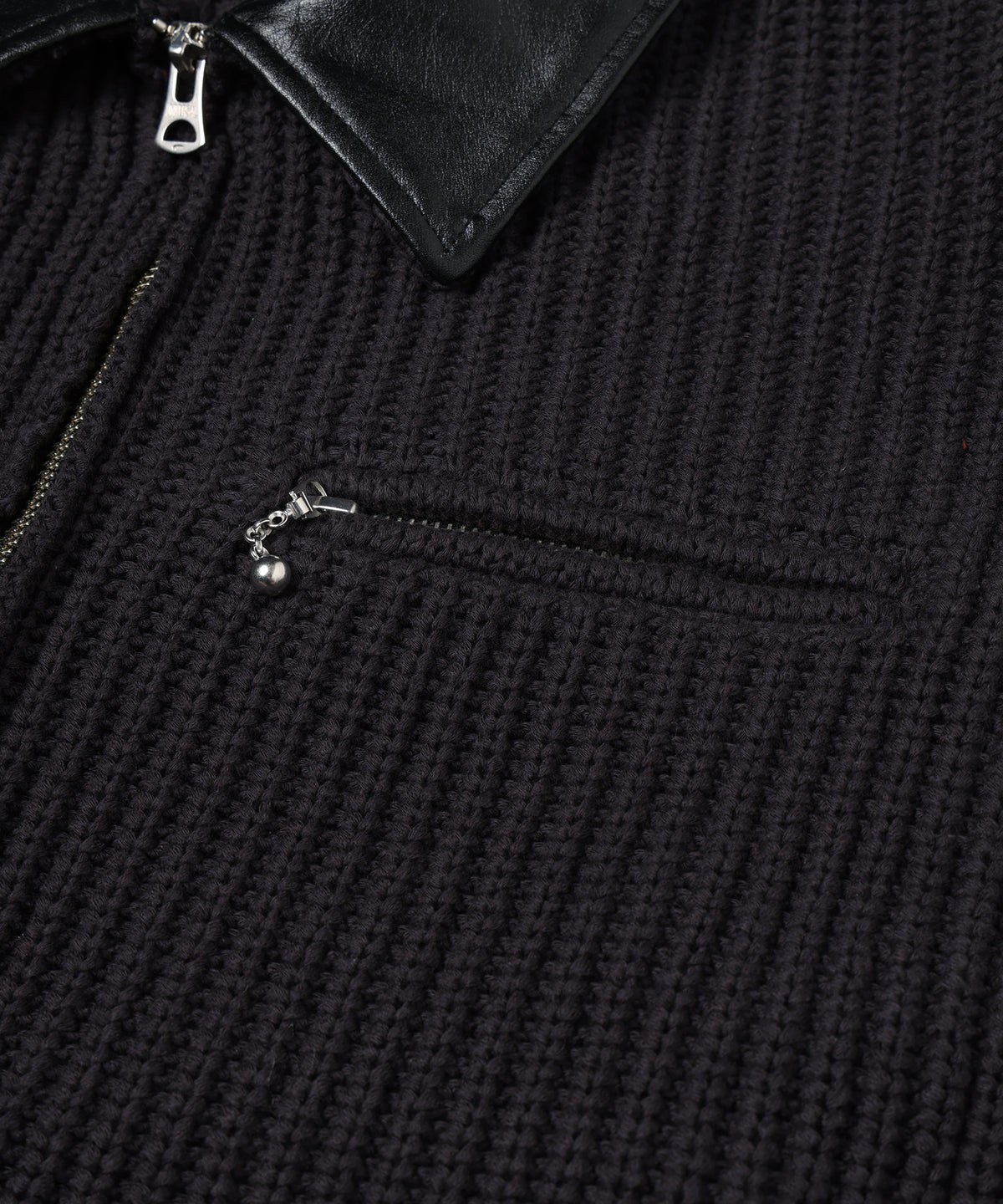 JIEDA　LEATHER-COLLAR KNIT WORK JACKET