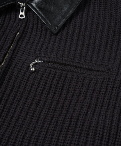 JIEDA　LEATHER-COLLAR KNIT WORK JACKET